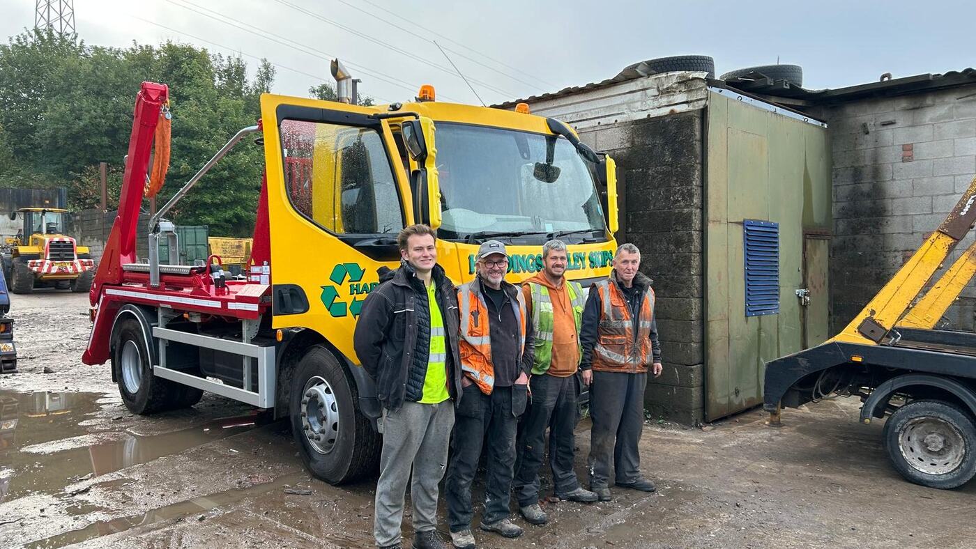 Skips Rossendale – the Harding's Valley Skips team with a skip wagon